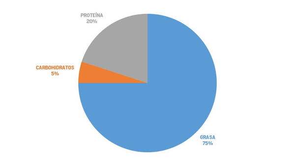 Porcentaje de macronutrientes de menú semanal de dieta keto